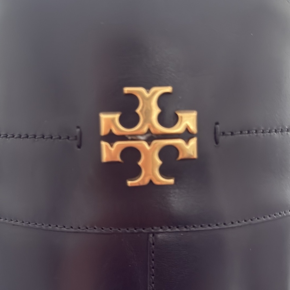 Tory Burch Black Leather Boots with Gold Accents - Picture 2 of 9
